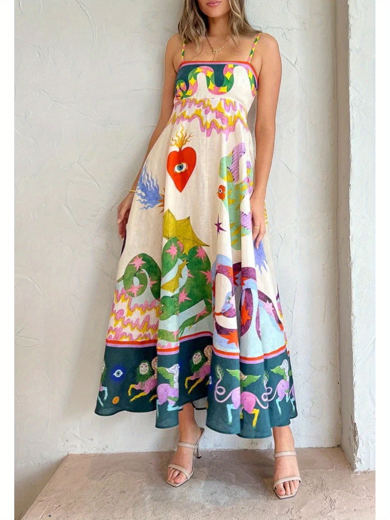 Women's Sleeveless Maxi dress - Tropical print Beach Vacation Dress, Flared Hem for Summer Parties, Casual Outfits - Non-Stretchy Formality, Beach to Dinner Party Attire