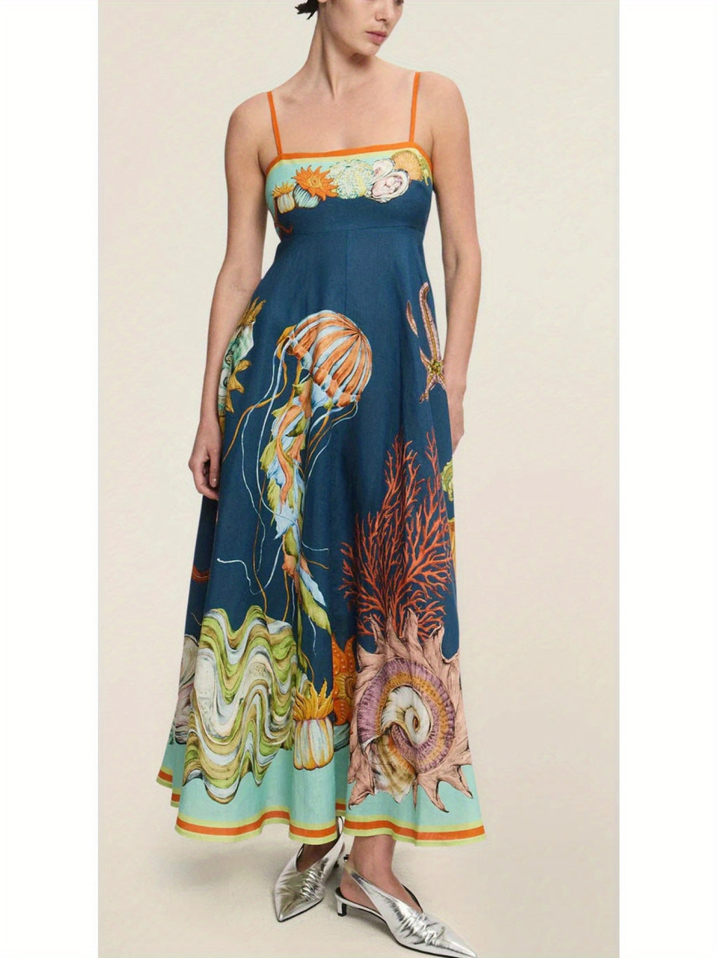 New Women'S Fashion High-Waisted - Printed Casual Dress with Straps