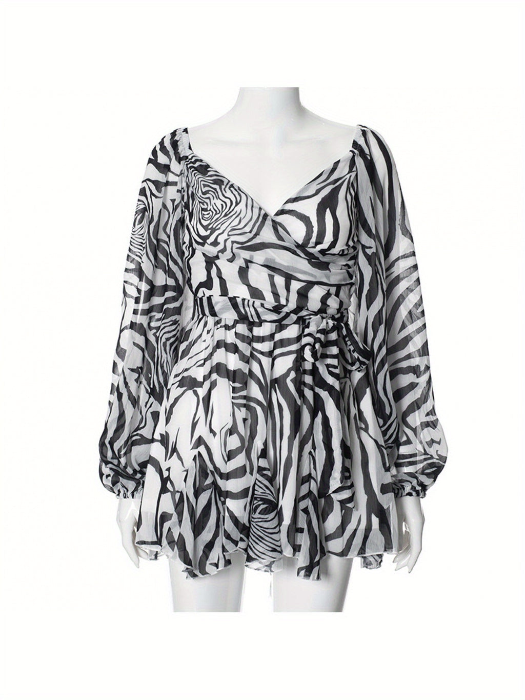 New Summer Solid Color Casual Mesh Long Sleeve Backless Fitted Short Dress