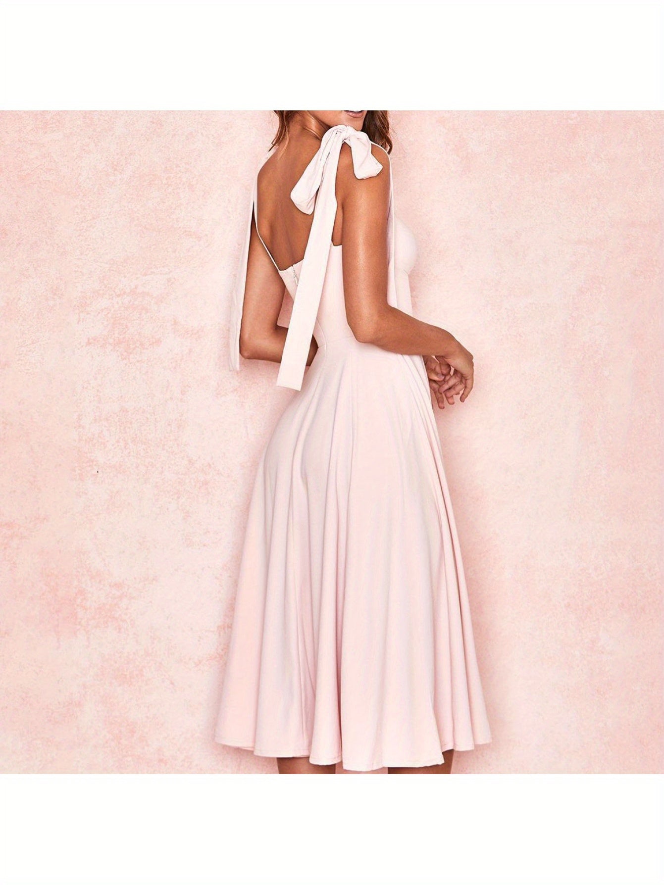 Women's Sexy Elegant Strapless dress - Formal party, Soft Pink long evening gown with Tie Waist, Machine Washable Women's Formal Attire