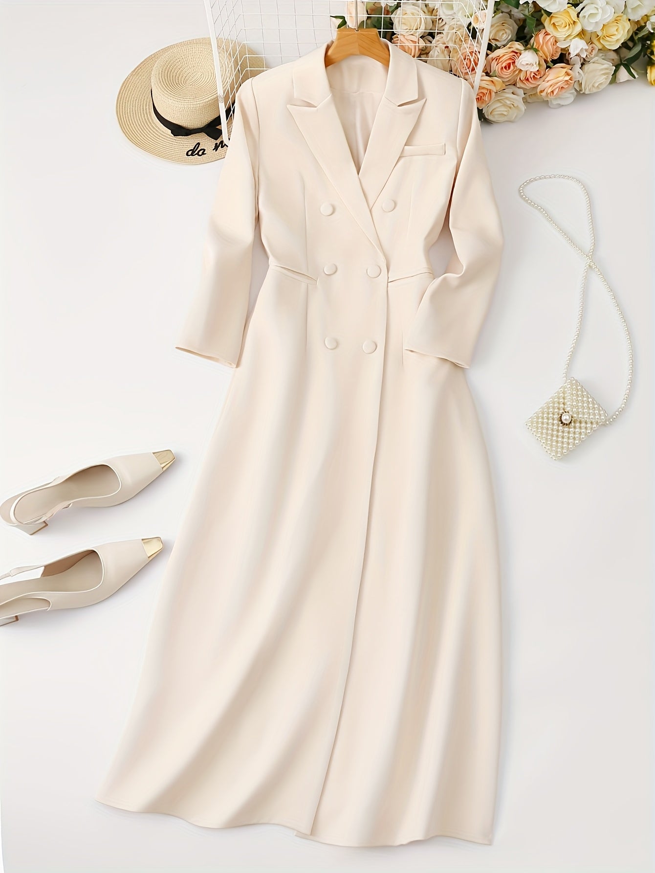 Elegant Blazer Polyester Double-Breasted Elegant Women's Solid Color Zip-Up Regular Fit Long Sleeve Blazer | Perfect for Business, Work, Interviews, Parties, and Weddings!