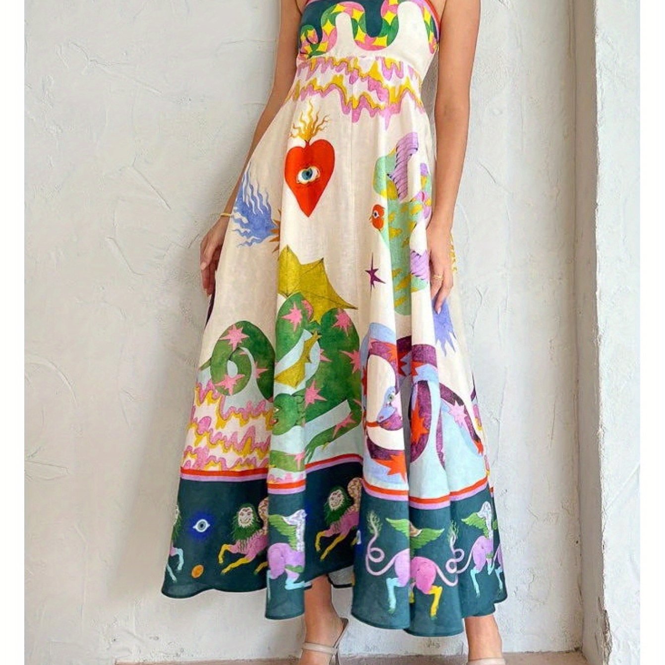 Women's Sleeveless Maxi dress - Tropical print Beach Vacation Dress, Flared Hem for Summer Parties, Casual Outfits - Non-Stretchy Formality, Beach to Dinner Party Attire