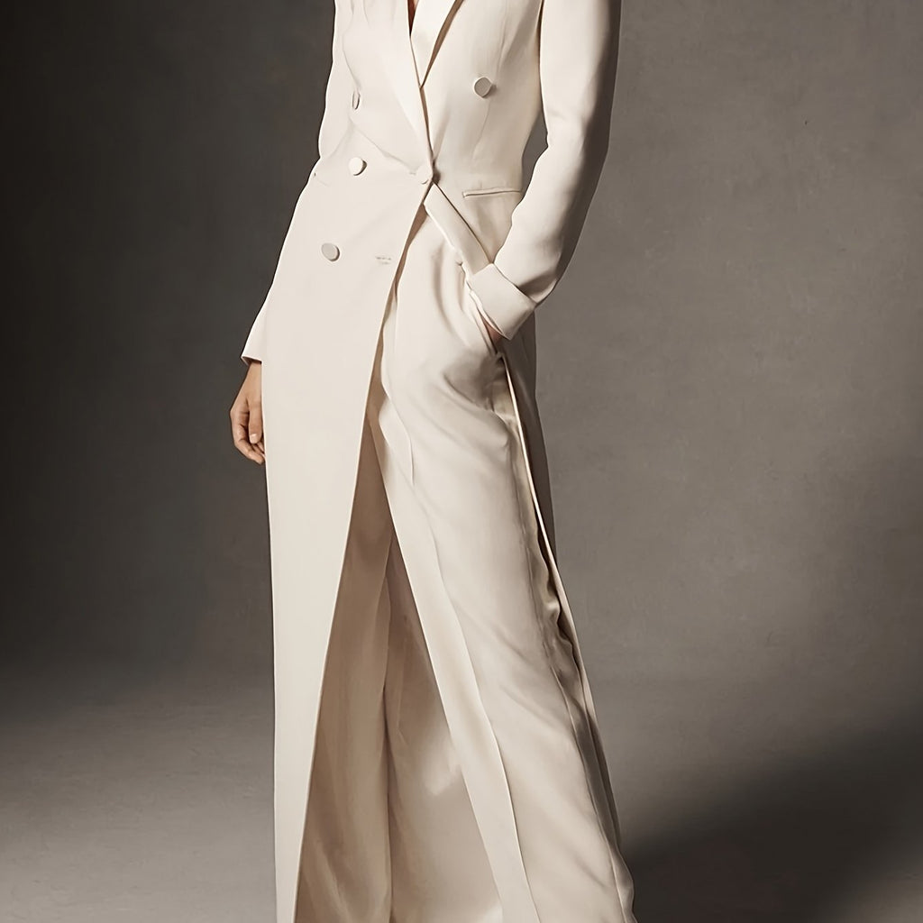 Elegant Blazer Polyester Double-Breasted Elegant Women's Solid Color Zip-Up Regular Fit Long Sleeve Blazer | Perfect for Business, Work, Interviews, Parties, and Weddings!