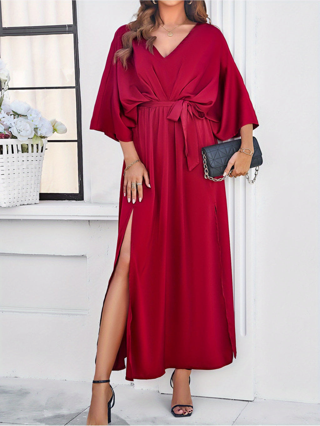 Summer European and American Women's clothing, 2025 spring and summer temperament elegant high-waisted dress, low neckline loose simple long dress