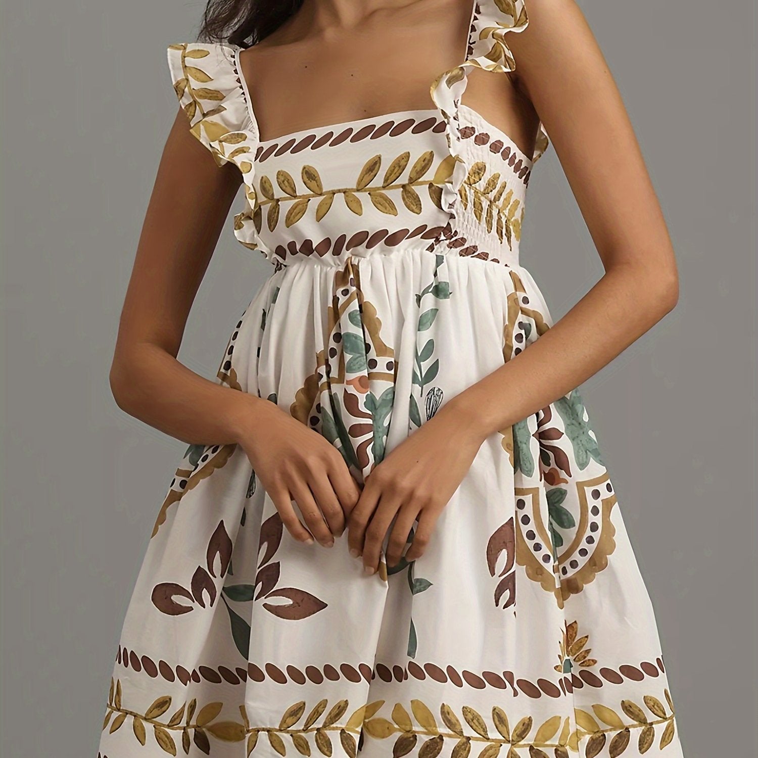 Women'S Vintage Mini A-Line Dress Ruffle Sleeveless Square Neck Short Flowy Dress Bohemian Dress