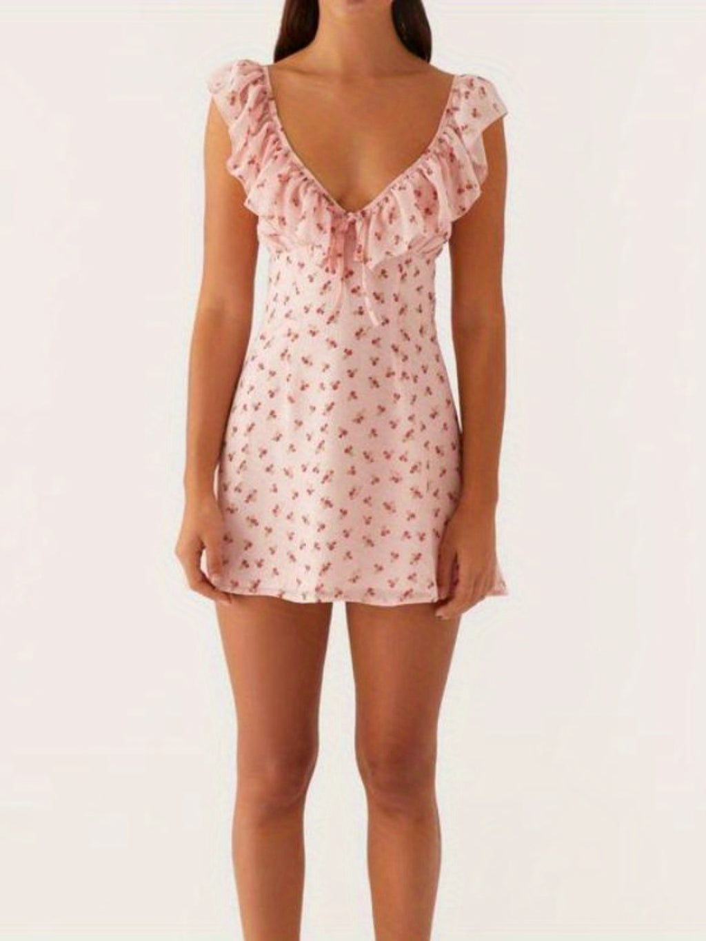 Women Mini Dress Sleeveless V Neck Backless Tie-up Floral\u002FDots Summer A-line Dress for Club Party