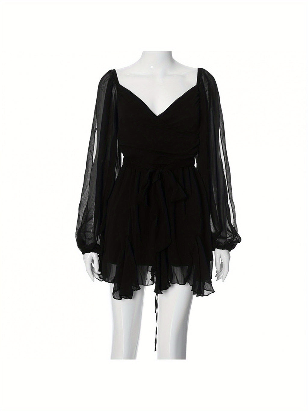 New Summer Solid Color Casual Mesh Long Sleeve Backless Fitted Short Dress