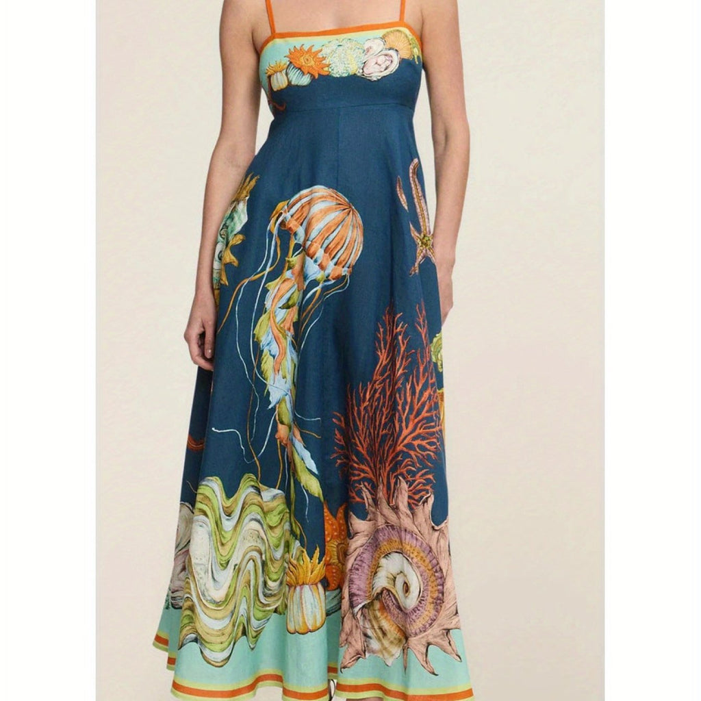 New Women'S Fashion High-Waisted - Printed Casual Dress with Straps