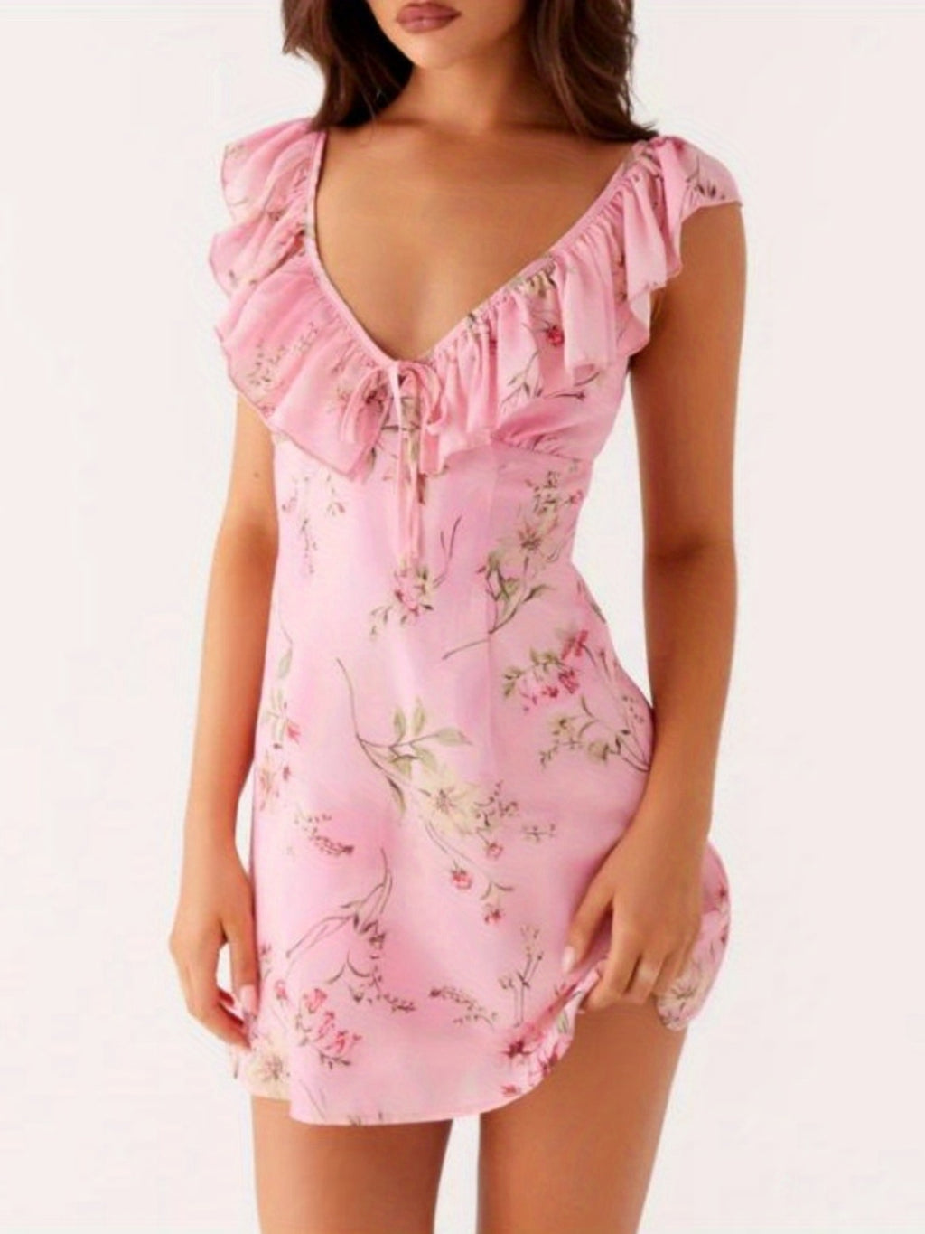 Women Mini Dress Sleeveless V Neck Backless Tie-up Floral\u002FDots Summer A-line Dress for Club Party