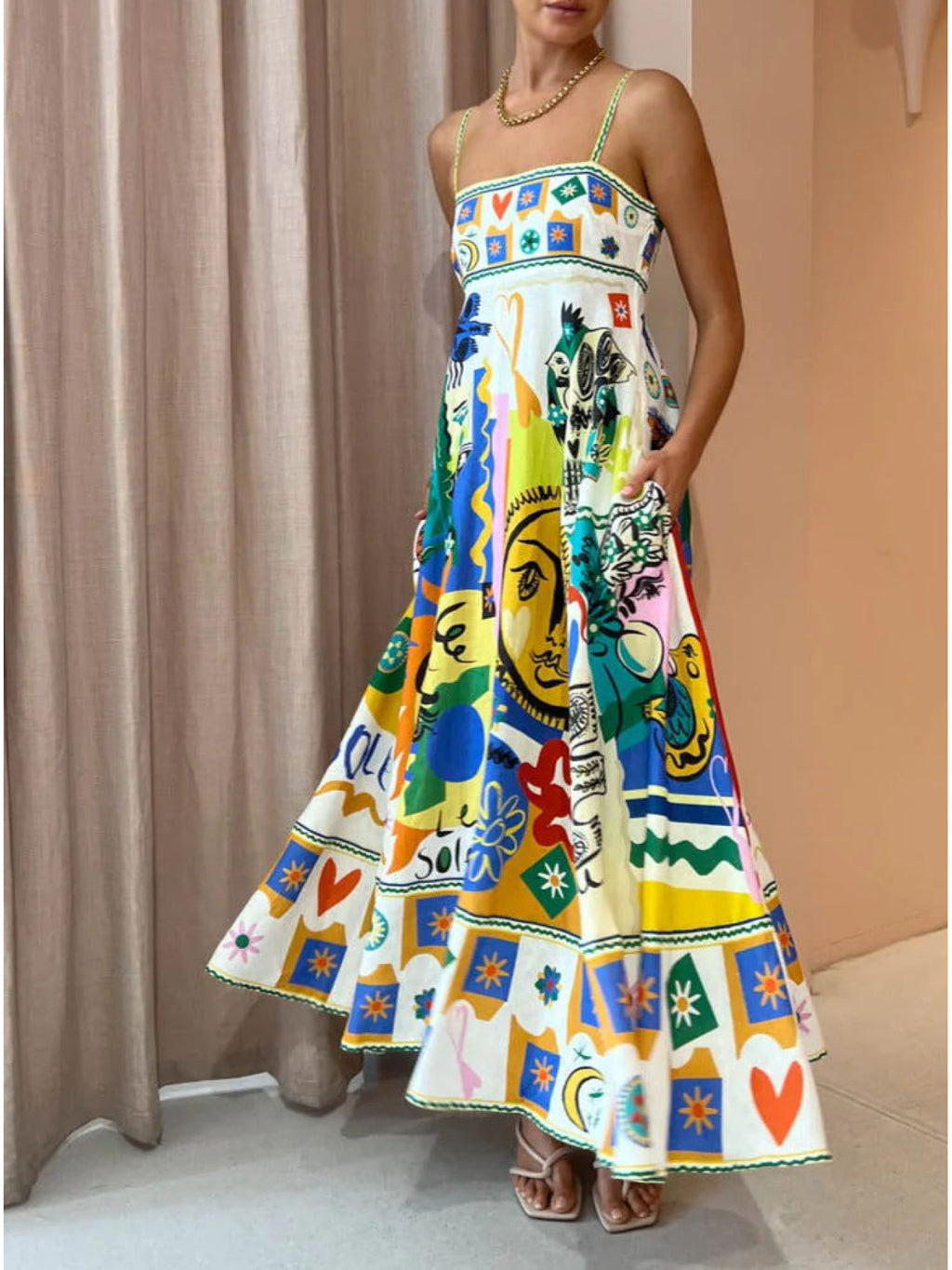 Women's Sleeveless Maxi dress - Tropical print Beach Vacation Dress, Flared Hem for Summer Parties, Casual Outfits - Non-Stretchy Formality, Beach to Dinner Party Attire