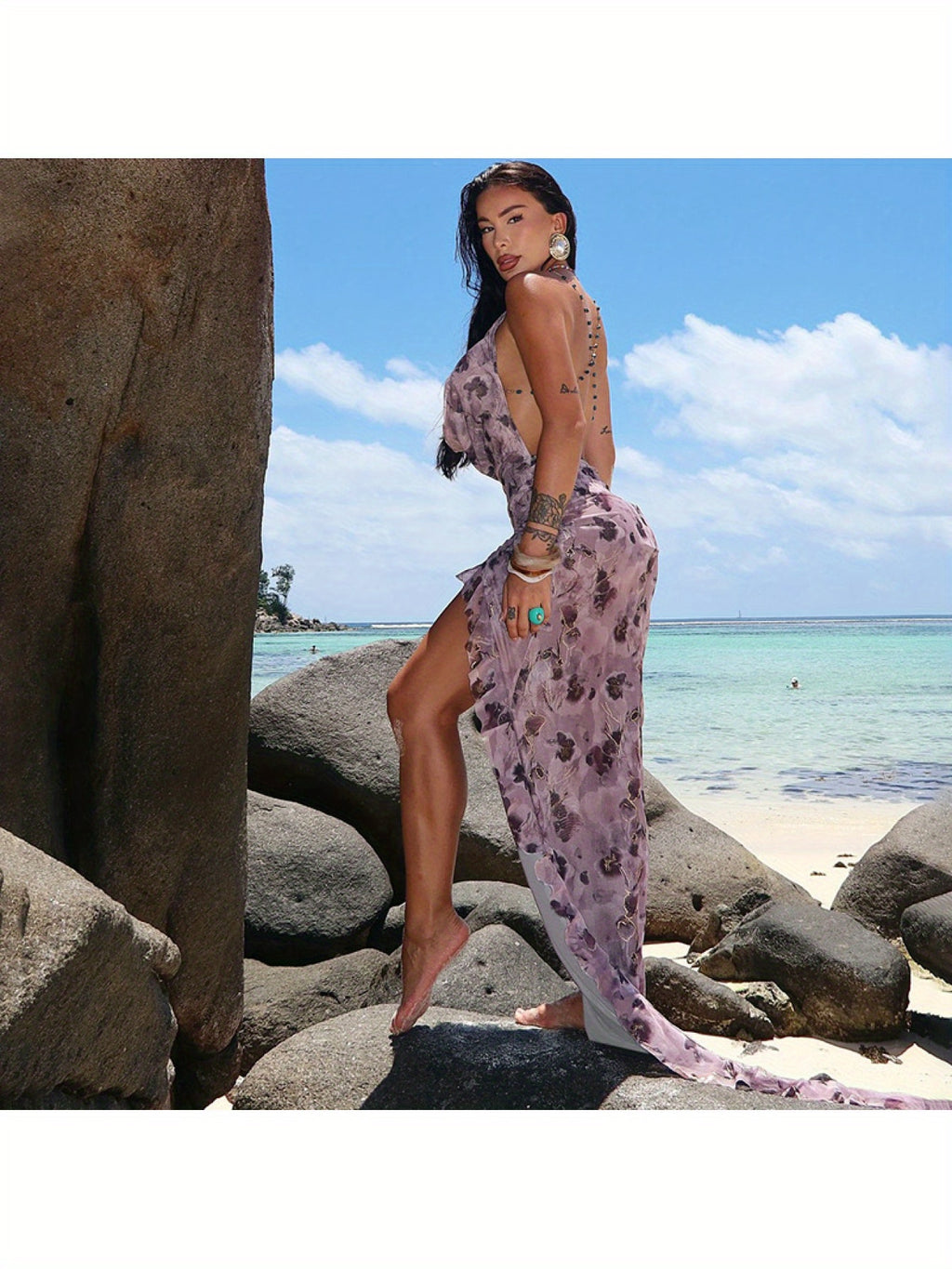 New Sexy Hot Swing Neck Backless Suspender Dress French Ruffle Dress for Women