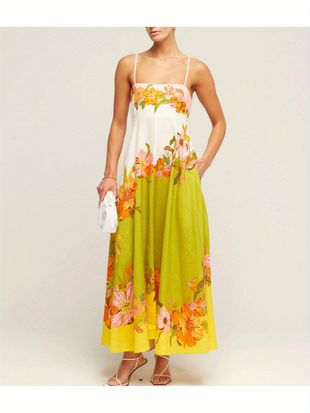 Women's Sleeveless Maxi dress - Tropical print Beach Vacation Dress, Flared Hem for Summer Parties, Casual Outfits - Non-Stretchy Formality, Beach to Dinner Party Attire