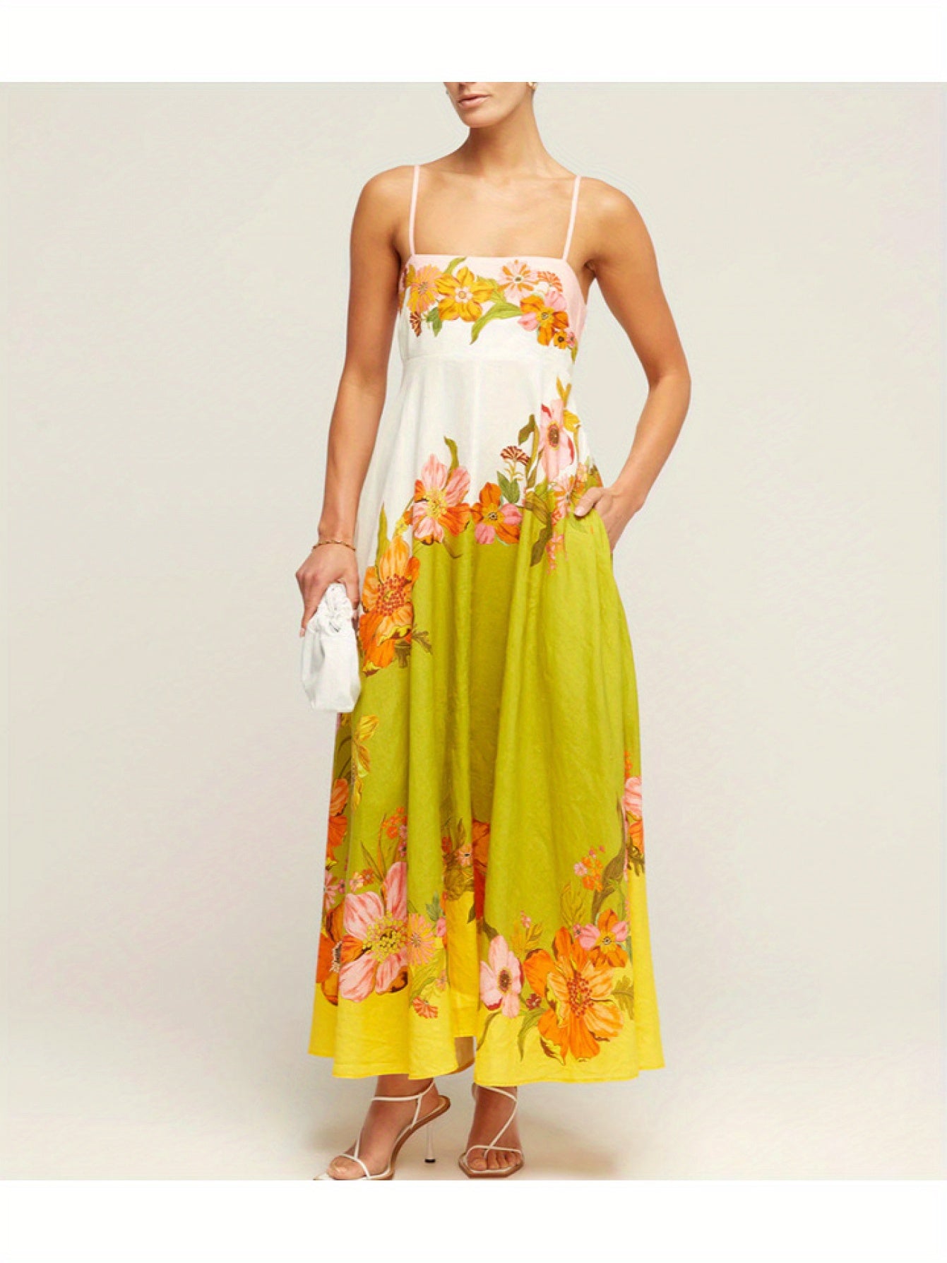 Women's Sleeveless Maxi dress - Tropical print Beach Vacation Dress, Flared Hem for Summer Parties, Casual Outfits - Non-Stretchy Formality, Beach to Dinner Party Attire