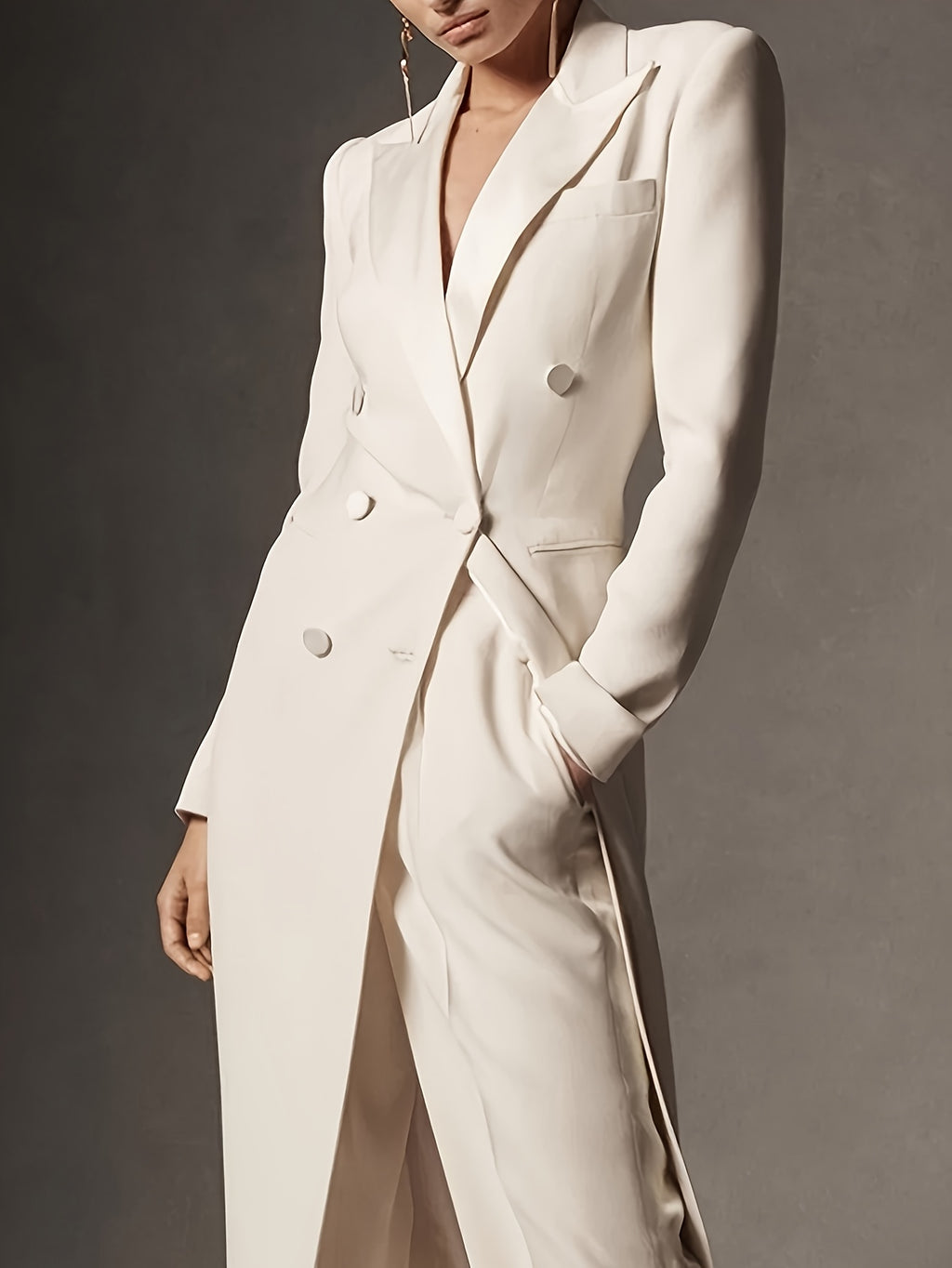 Elegant Blazer Polyester Double-Breasted Elegant Women's Solid Color Zip-Up Regular Fit Long Sleeve Blazer | Perfect for Business, Work, Interviews, Parties, and Weddings!