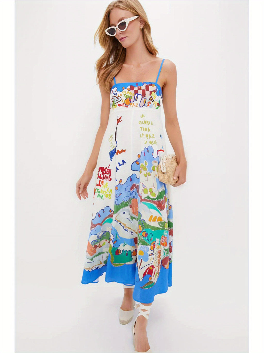 New Women'S Fashion High-Waisted - Printed Casual Dress with Straps