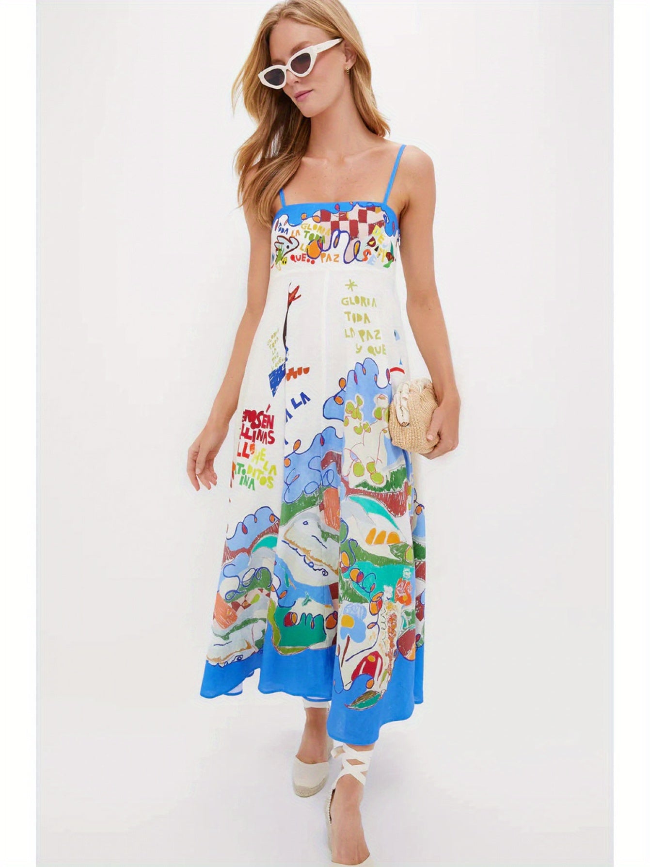 New Women'S Fashion High-Waisted - Printed Casual Dress with Straps