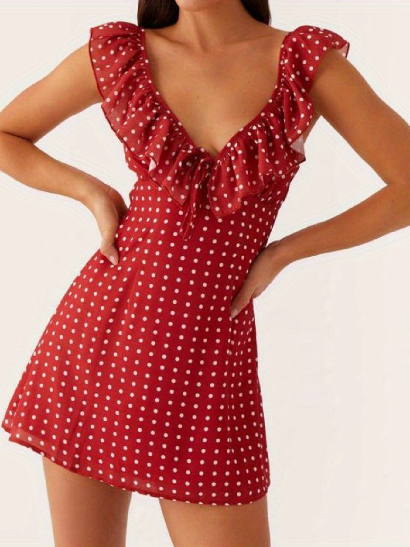 Women Mini Dress Sleeveless V Neck Backless Tie-up Floral\u002FDots Summer A-line Dress for Club Party