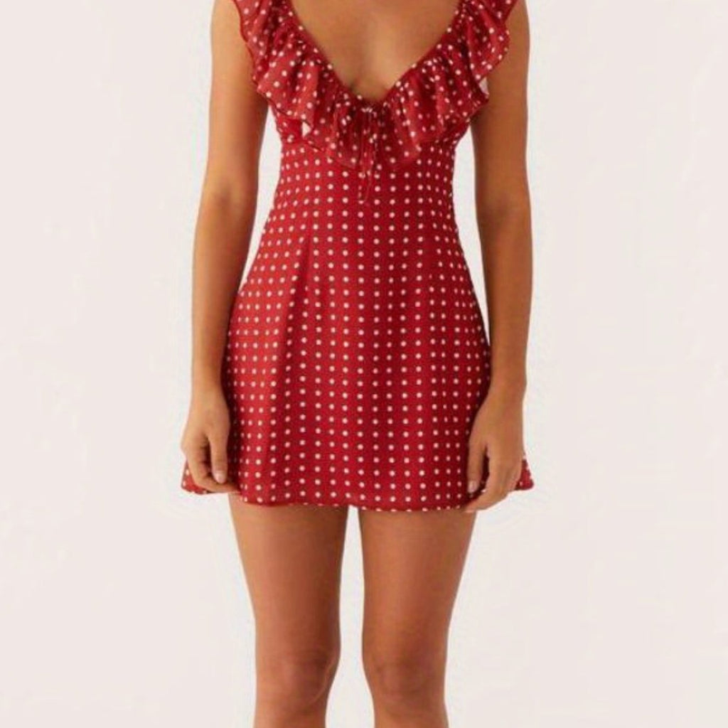 Women Mini Dress Sleeveless V Neck Backless Tie-up Floral\u002FDots Summer A-line Dress for Club Party