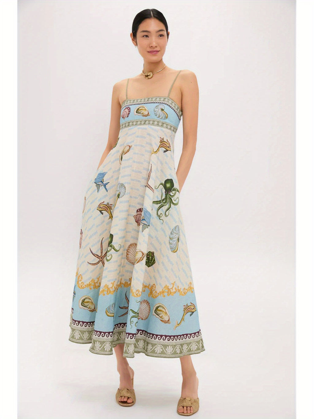 New Women'S Fashion High-Waisted - Printed Casual Dress with Straps