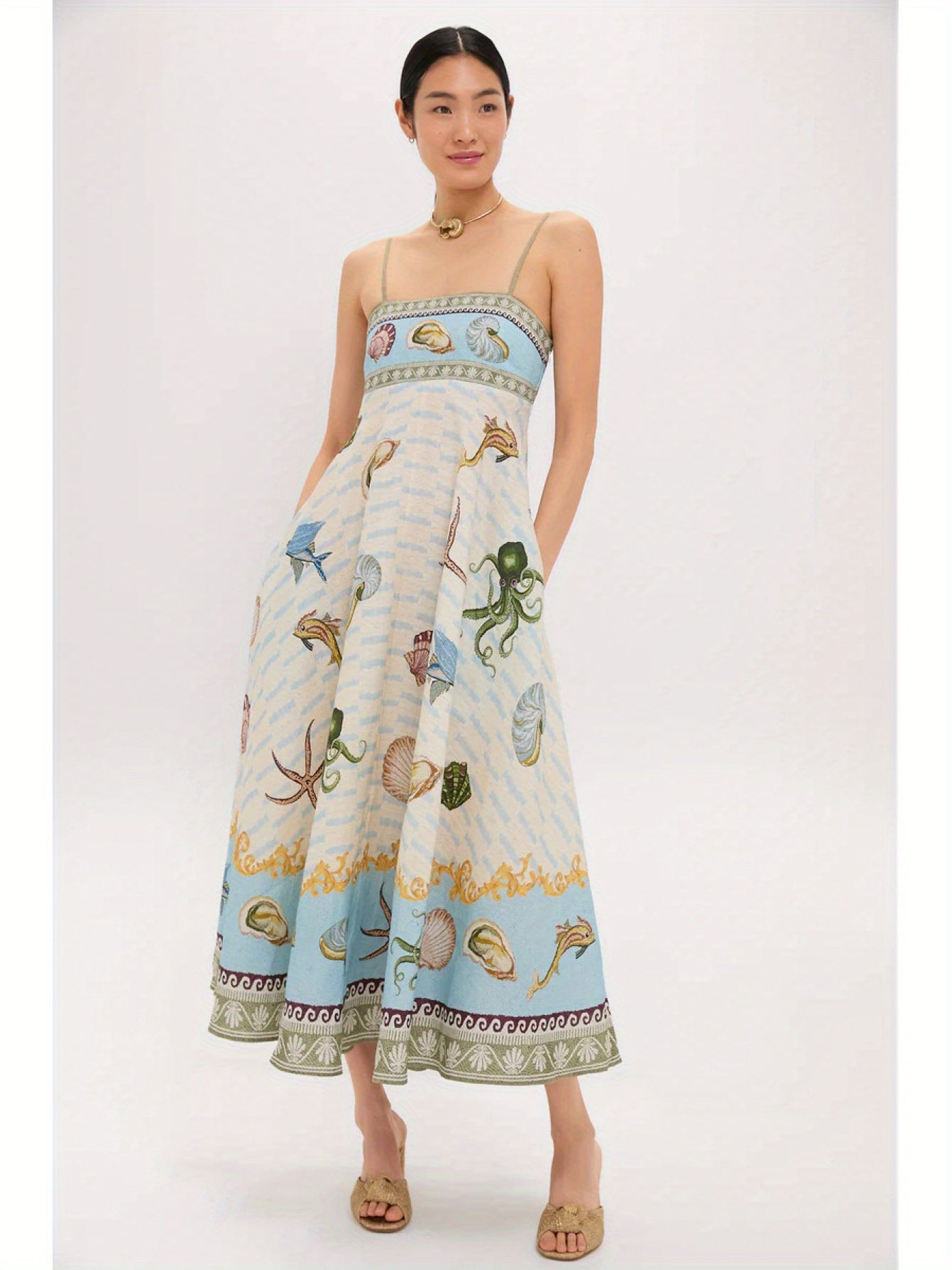 New Women'S Fashion High-Waisted - Printed Casual Dress with Straps