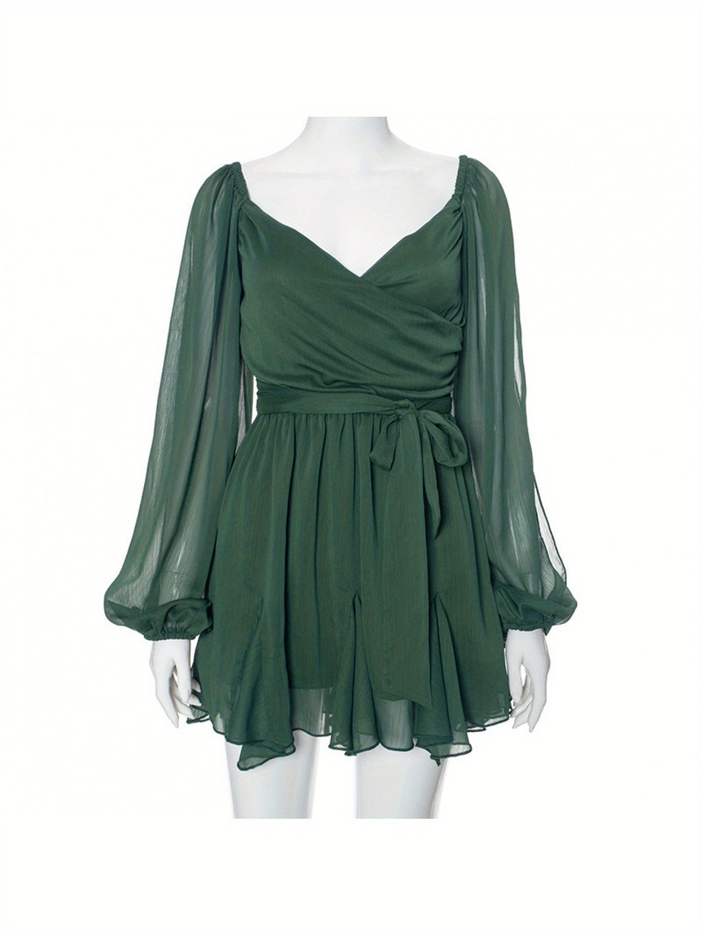 New Summer Solid Color Casual Mesh Long Sleeve Backless Fitted Short Dress