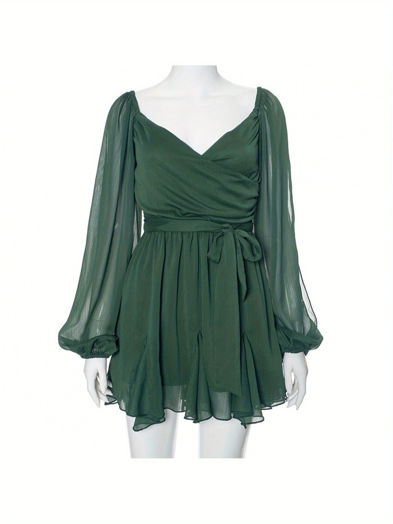 New Summer Solid Color Casual Mesh Long Sleeve Backless Fitted Short Dress